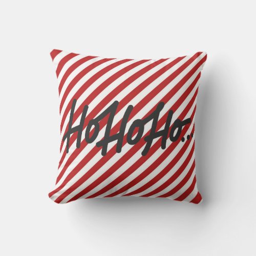 Red White Diagonal Stripes Holiday Christmas HO HO Throw Pillow