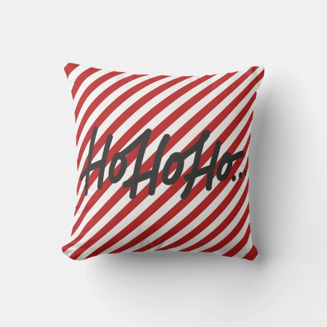 Red White Diagonal Stripes Holiday Christmas HO HO Throw Pillow (Front)
