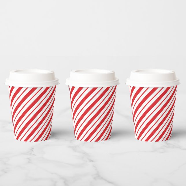 Red & White Diagonal Stripes Holiday Christmas Paper Cups (Multi)