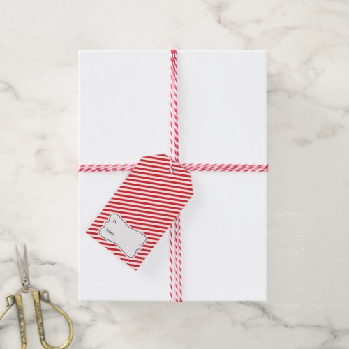 Red White Diagonal Stripes Holiday Gift Tag