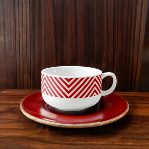 Red White Diagonal Stripes Soup Mug