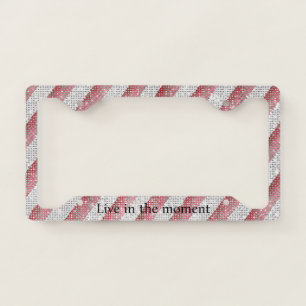 Red White Diagonal Stripes Sparkle License Plate Frame