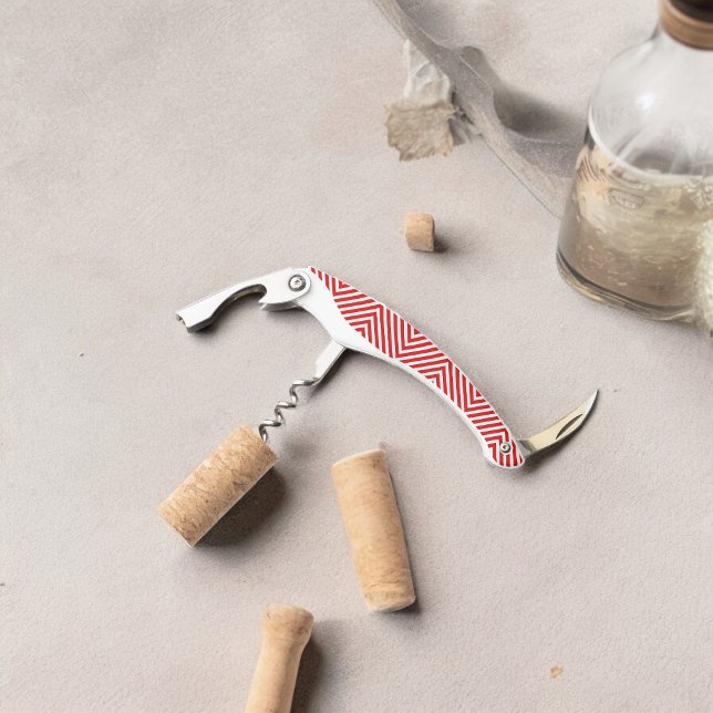 Red White Diagonal Stripes Waiter's Corkscrew (Corkscrew Bottle Opener)