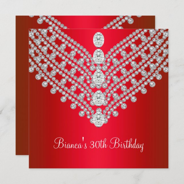 Red White Diamond Jewel 30th Birthday Party Invitation (Front/Back)