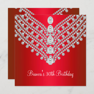 Red White Diamond Jewel 30th Birthday Party Invitation