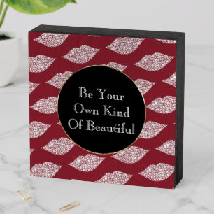 Red White Diamond Lips Wooden Box Sign