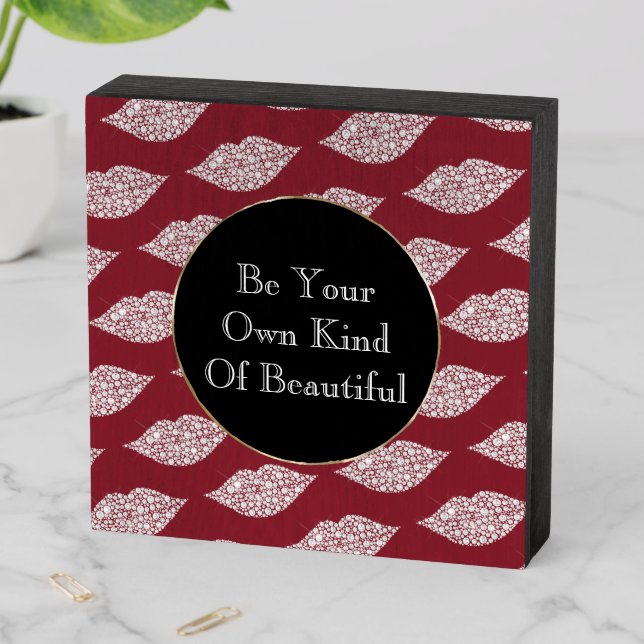 Red White Diamond Lips Wooden Box Sign (In Situ Horizontal)