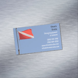 Red & White Diving Instructor Snorkeling Scuba Business Card Magnet