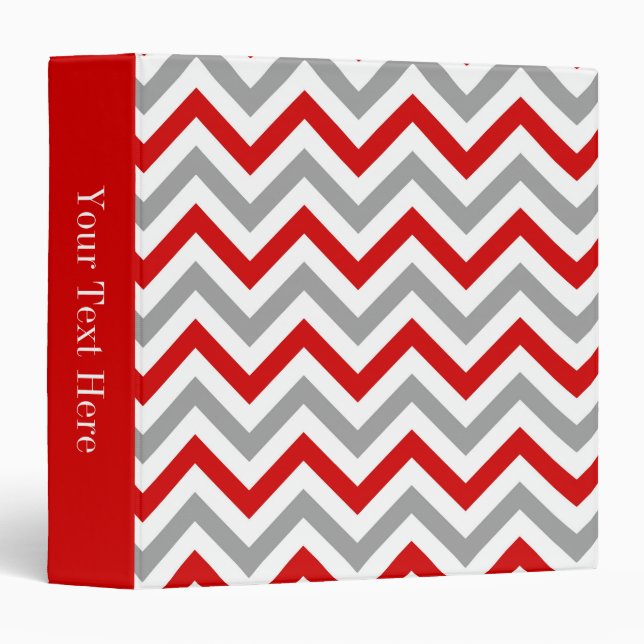 Red, White, Dk Gray Large Chevron ZigZag Pattern 3 Ring Binder (Front/Spine)