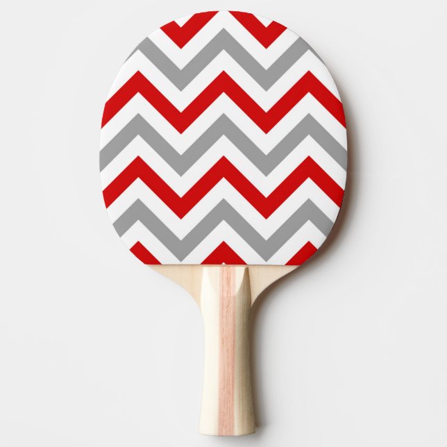 Red, White, Dk Gray Large Chevron ZigZag Pattern Ping-Pong Paddle (Front)