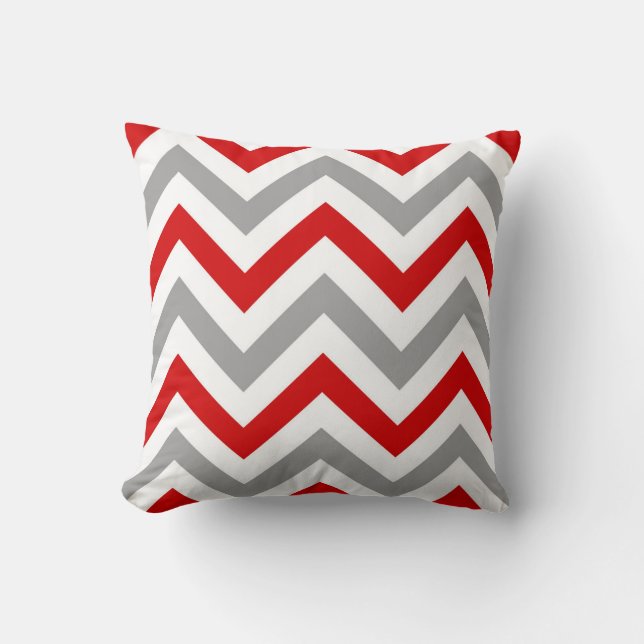 Red, White, Dk Gray Large Chevron ZigZag Pattern Throw Pillow (Front)