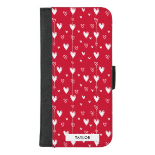 Red White Doodle Hearts Pattern Personalized Name iPhone 8/7 Plus Wallet Case
