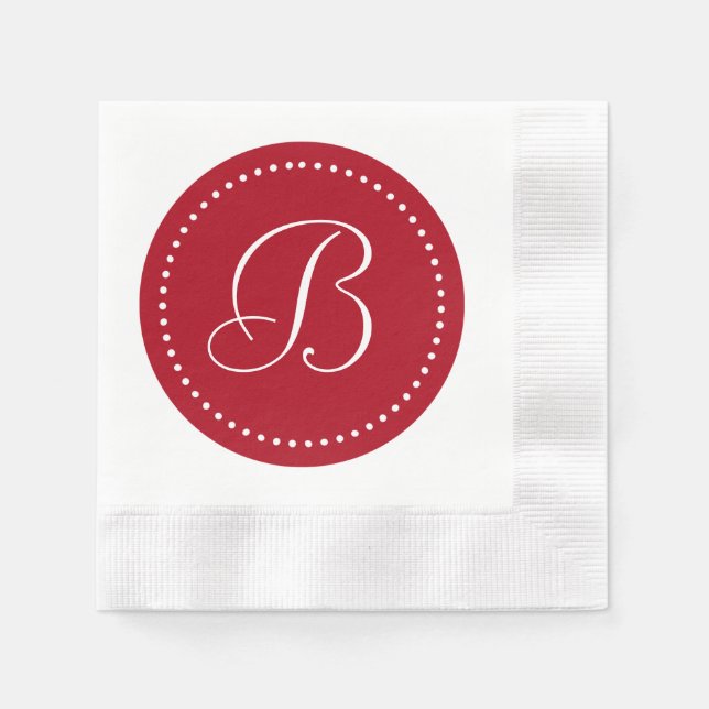 Red/White Dot Monogram Napkins (Front)