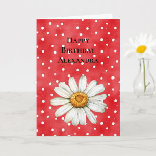 Red White Dots Daisy Flower Birthday Card