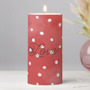 Red White Dots Valentine's Day Love Pillar Candle