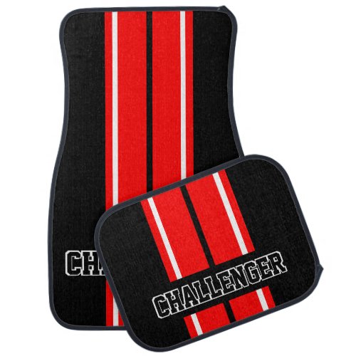 Red  White Double Race Stripes  Personalize Car Floor Mat