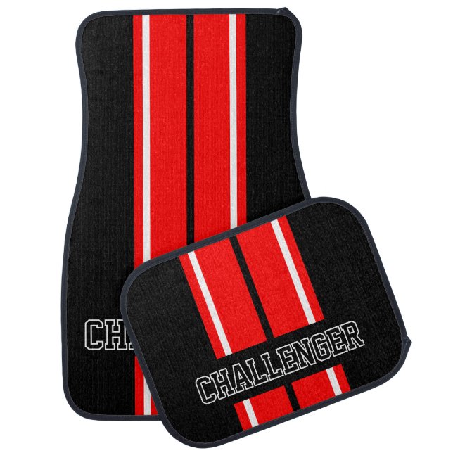 Red & White Double Race Stripes | Personalize Car Floor Mat (Set)