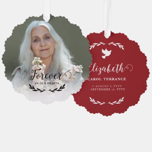 Red White Dove Forever In Our Hearts Photo Ornament Card