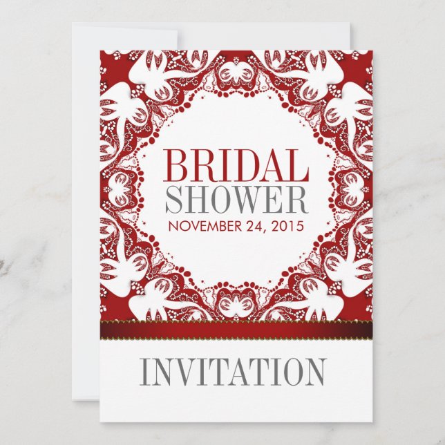 Red White Doves Batik Bridal Shower Party Invitati Invitation (Front)