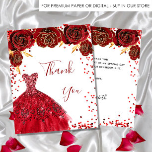 Red white dress floral birthday thank you budget flyer