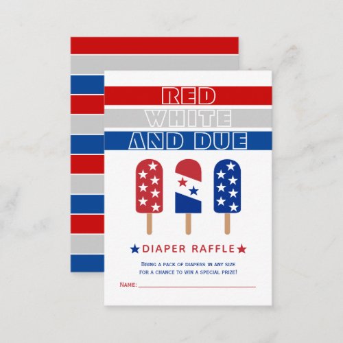 Red White Due 4th July baby shower diaper raffle Enclosure Card