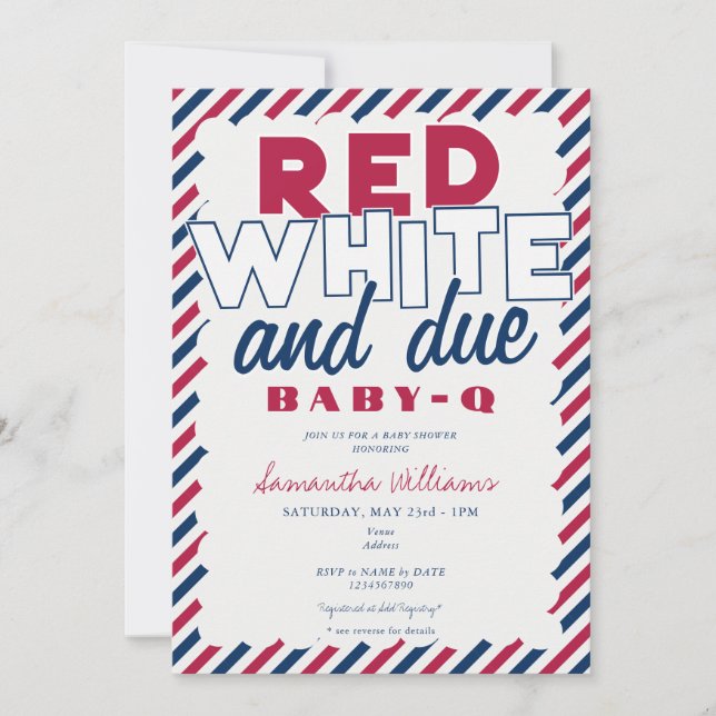 Red White & Due 4th of July BABY-Q BBQ Baby Shower Invitation (Front)