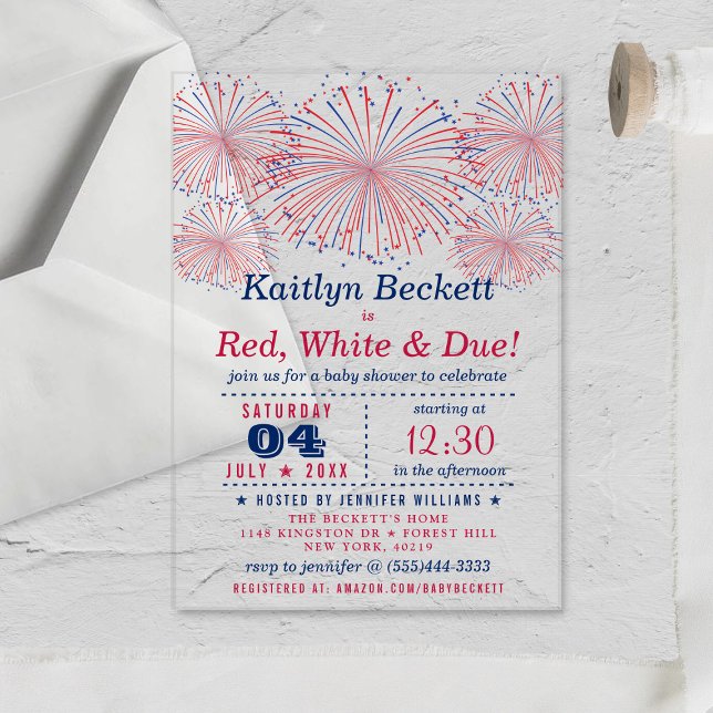 Red, White & Due | 4th Of July Baby Shower Acrylic Invitations (Creator Uploaded)