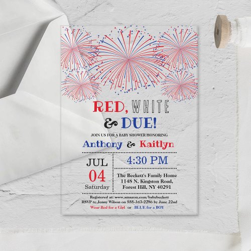 Red White  Due 4th Of July Baby Shower Acrylic Invitations