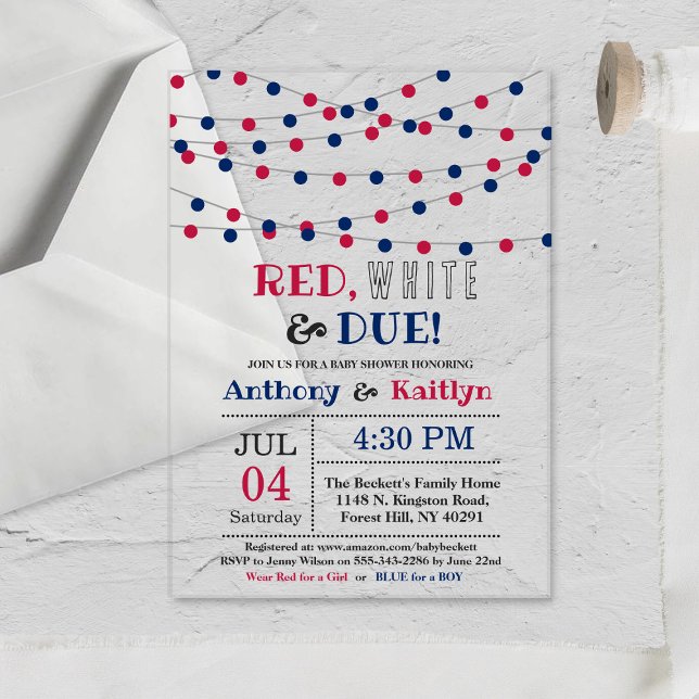 Red, White & Due! 4th Of July Baby Shower Acrylic Invitations (Creator Uploaded)