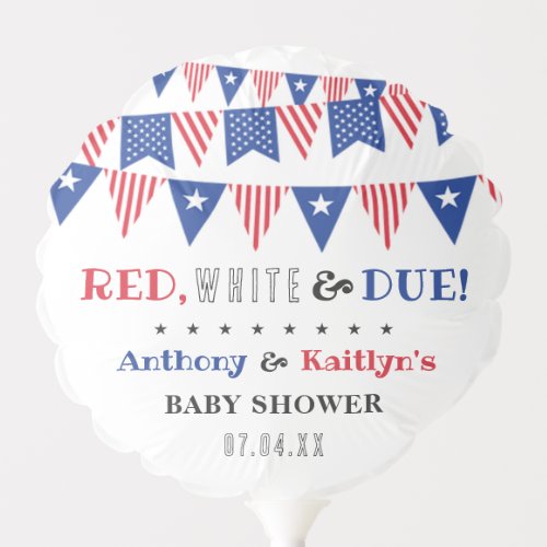 Red White  Due 4th Of July Baby Shower Balloon