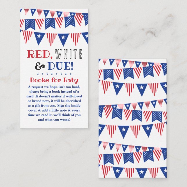 Red, White & Due! 4th Of July Baby Shower Book Enclosure Card (Front/Back)