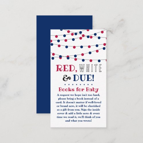 Red White  Due 4th Of July Baby Shower Book Enclosure Card