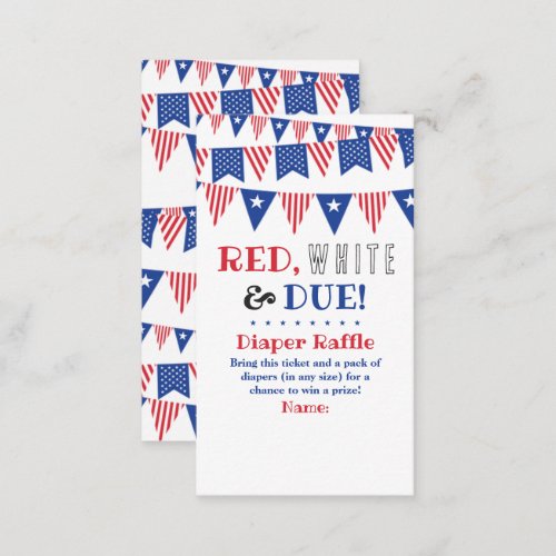 Red White  Due 4th Of July Baby Shower Diaper Enclosure Card