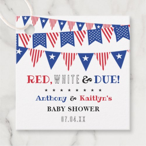 Red White  Due 4th Of July Baby Shower Favor Tags