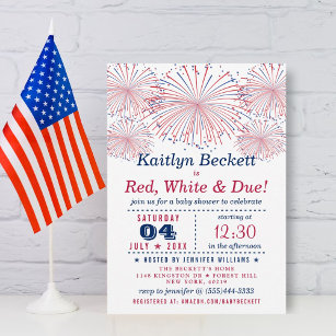 Red, White & Due   4th Of July Baby Shower Invitation