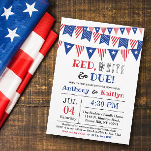 Red, White & Due! 4th Of July Baby Shower Invitation