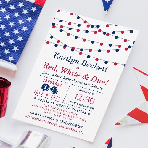 Red White  Due  4th Of July Baby Shower Invitation