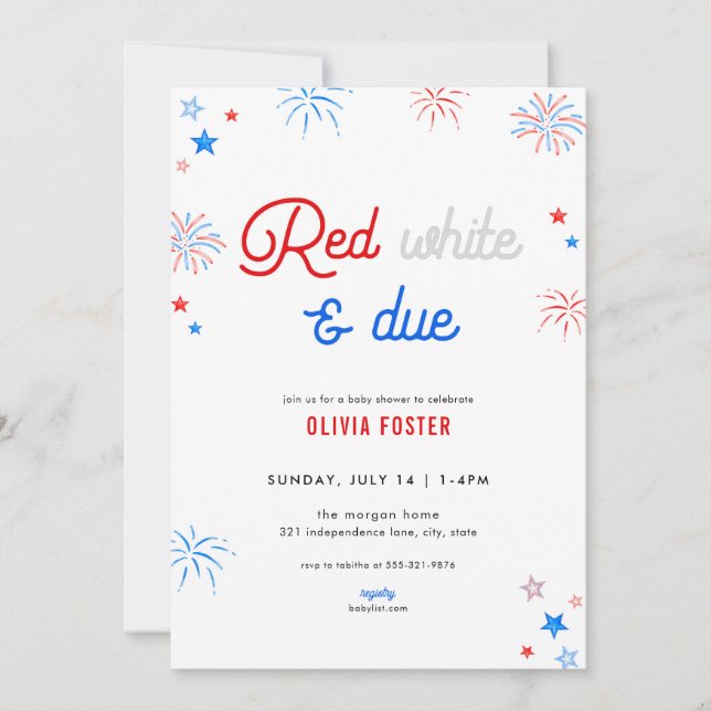 Red White & Due 4th of July Baby Shower Invitation (Front)