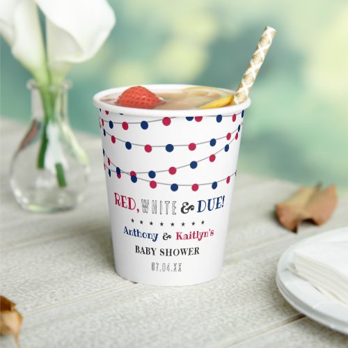 Red White  Due 4th Of July Baby Shower Paper Cups