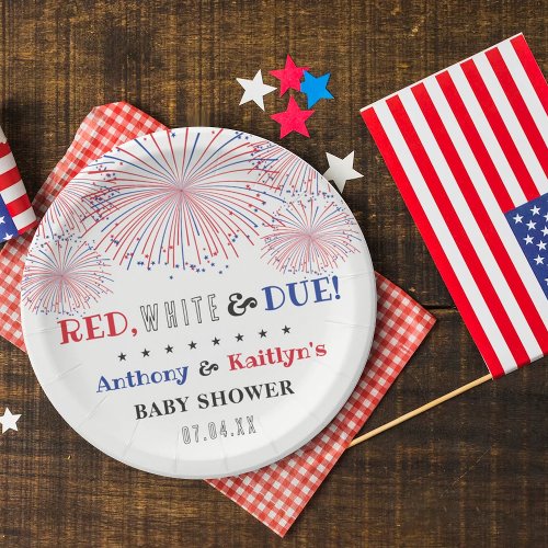 Red White  Due 4th Of July Baby Shower Paper Plates