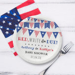 Red, White & Due! 4th Of July Baby Shower Paper Plates<br><div class="desc">Celebrate in style with these trendy 4th of July baby shower paper plates. The design is easy to personalize with your own wording and your family and friends will be thrilled when they see these fabulous party plates. Matching items can be found in the collection.</div>