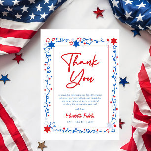 Red White & Due 4th of July Baby Shower Thank You Card