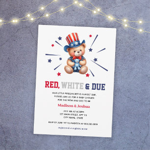 Red White Due 4th Of July Boy Baby Shower Invitation