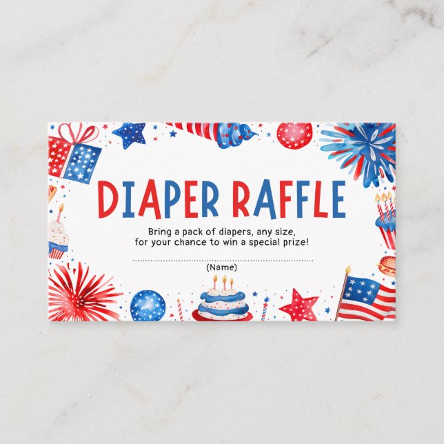 Red White & Due 4th of July Diaper Raffle Game Enclosure Card (Front)