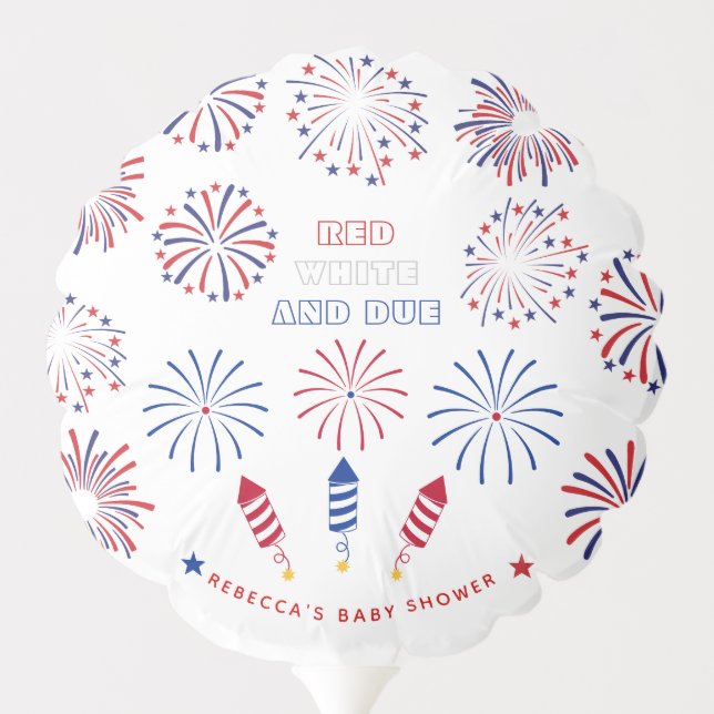 Red White Due 4th of July firecrackers baby shower Balloon (Back)
