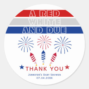 Red White Due 4th of July firecrackers baby shower Classic Round Sticker
