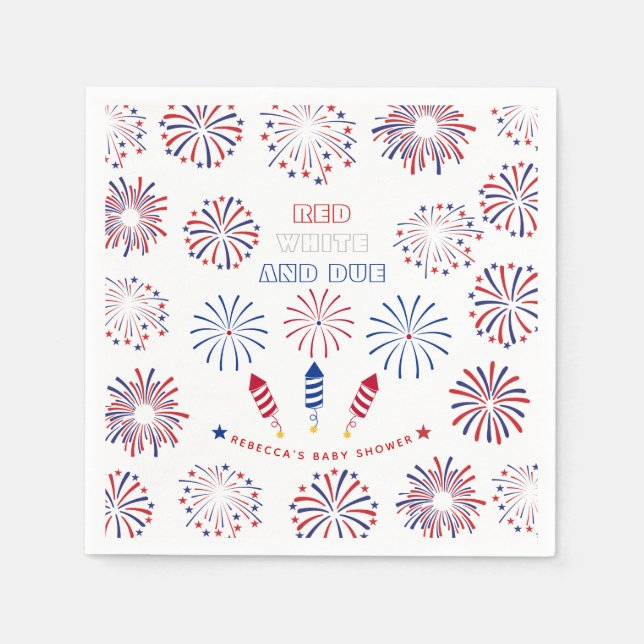 Red White Due 4th of July firecrackers baby shower Napkins (Front)
