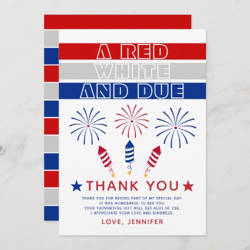 Red White Due 4th of July firecrackers baby shower Thank You Card