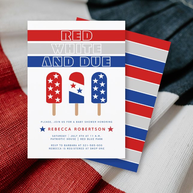 Red White Due 4th of July ice pop baby shower Invitation (Creator Uploaded)
