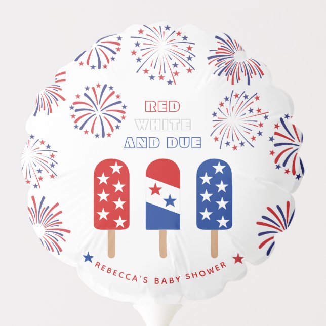 Red White Due 4th of July popsicles baby shower Balloon (Back)